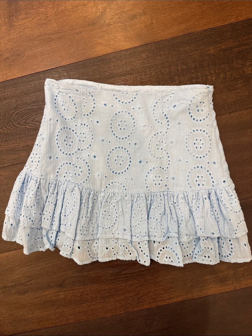 vestique Light Blue Eyelet Ruffle Mini Skirt - Picture 2 of 2